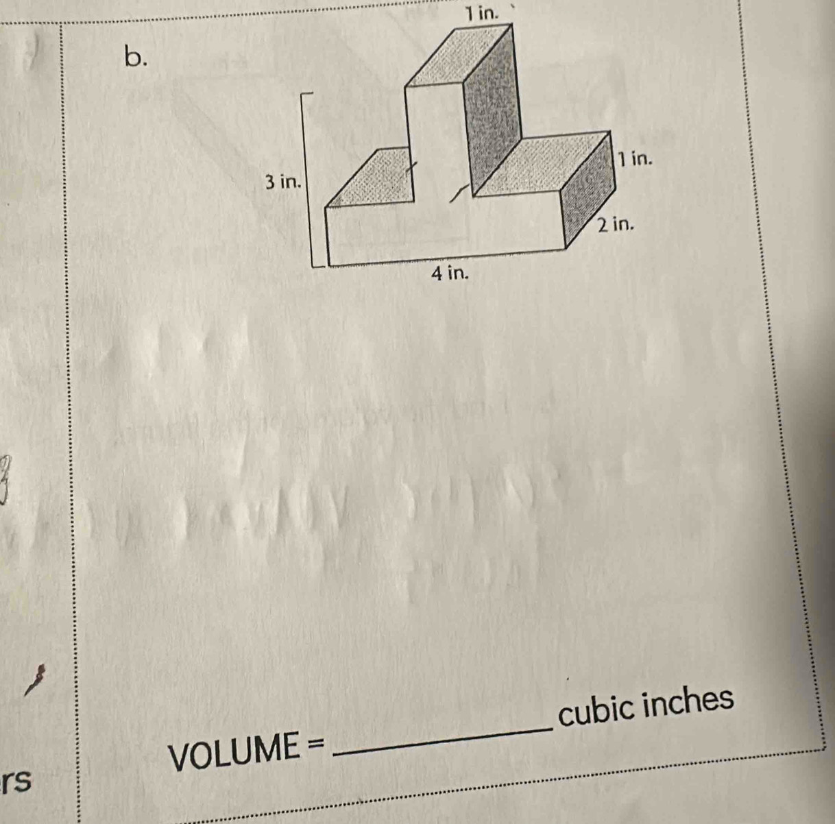 VOLUME = _ _ cubic inches
rs