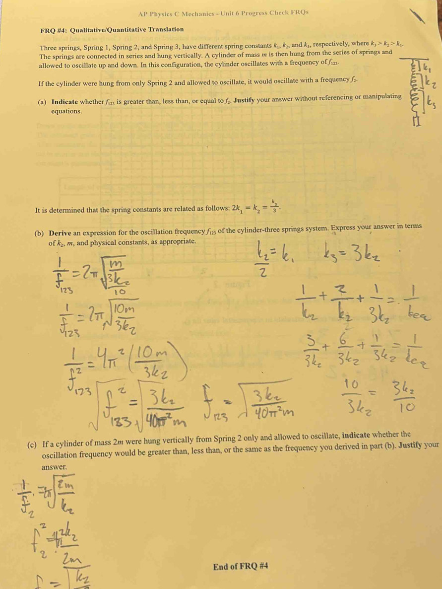 Solved: AP Physics C Mechanics - Unit 6 Progress Check FRQs FRQ #4 ...
