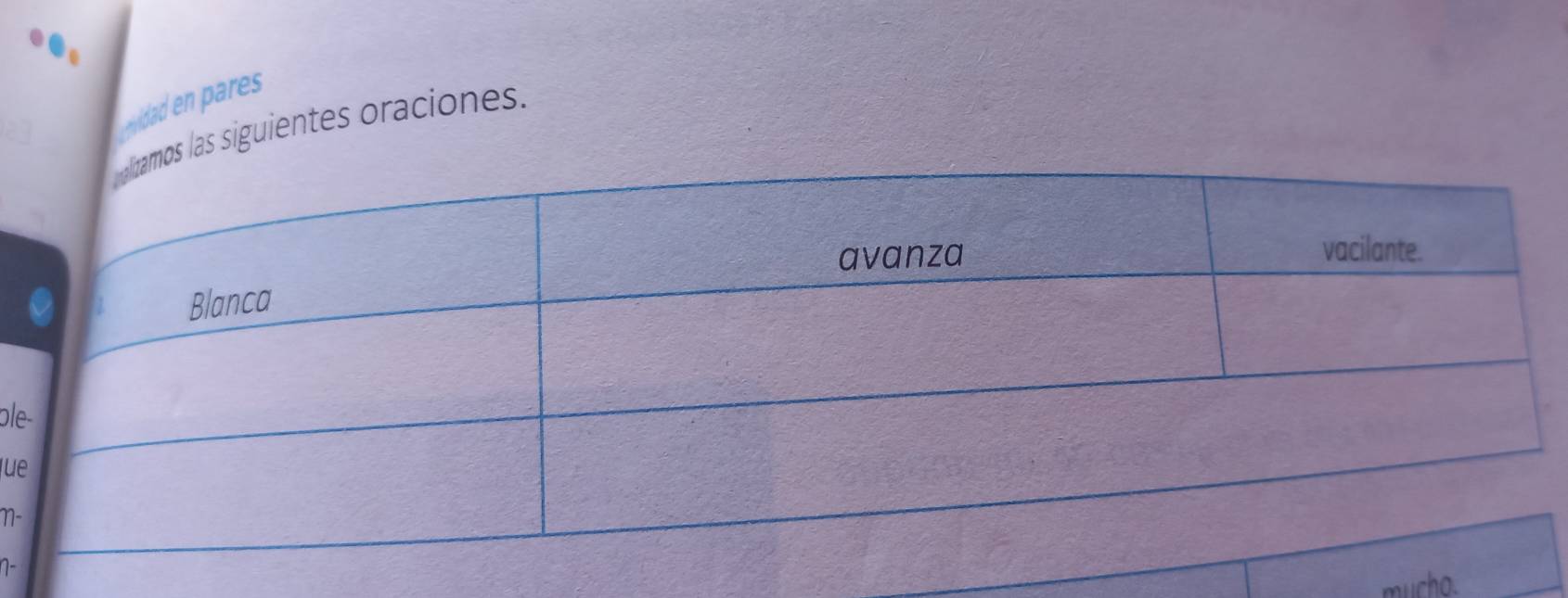 idad en pares 
s las siguientes oraciones. 
ble 
jue 
N- 
1- 
mucho.