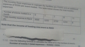 Solved: The monthly fixed expenses to maintain the facilities are R3000 ...