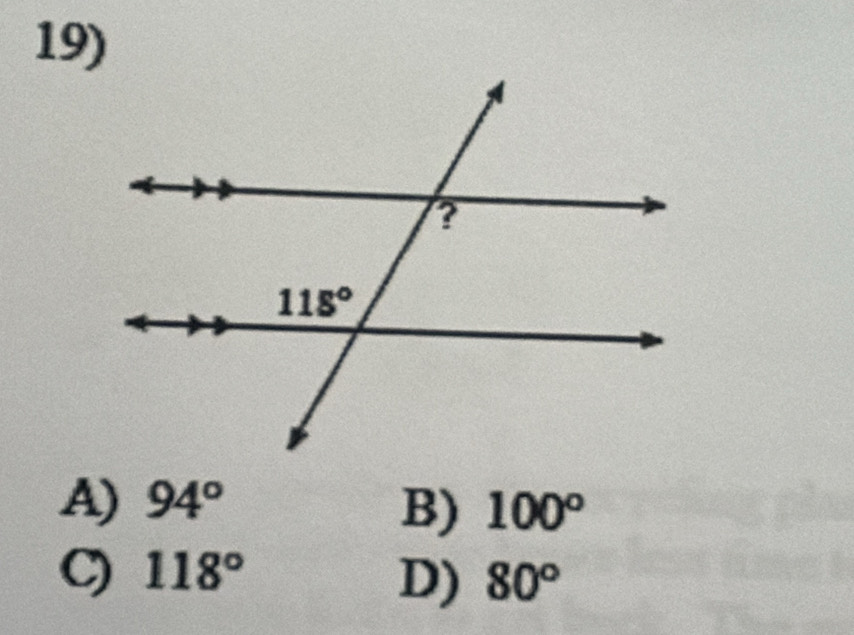 A) 94°
B) 100°
C) 118° 80°
D)