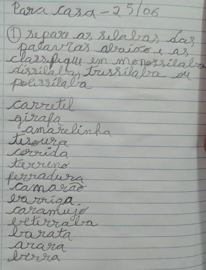 Dara ca3a-2 5/06 
①Repare as 3. 2a0ox day 
palartas alsoine, as 
class pique am moneisicale 
dissilall boy tursiaba ou 
poesilala 
carcetel 
ggistafa 
amase linka 
tsoura 
oroda 
teexcszene 
perrradura 
amanai 
g0 riga. 
canamuse 
letsirala 
Danata 
arara 
visga