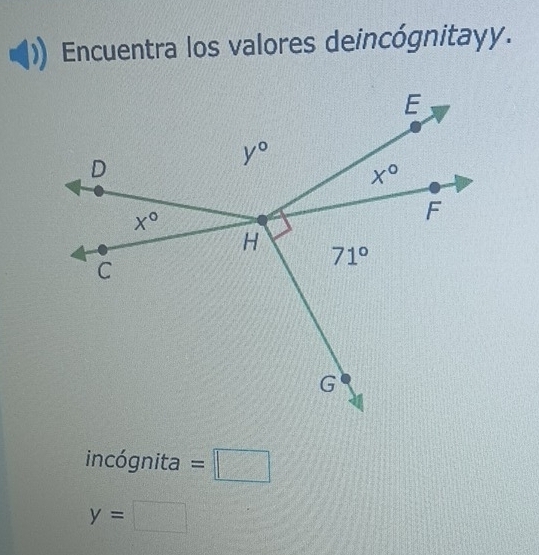 Encuentra los valores deincógnitayy.
incógnita =□
y=□