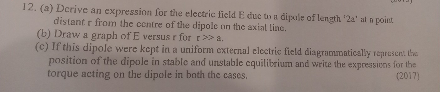 Solved: Derive an expression for the electric field E due to a dipole ...