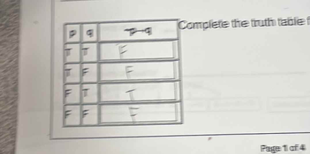 omplete the truth table 
Page 1 of 4