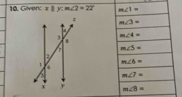 Given: x||y:m∠ 2=22°