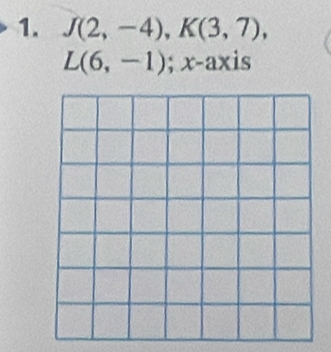 J(2,-4), K(3,7),
L(6,-1); x-ax is