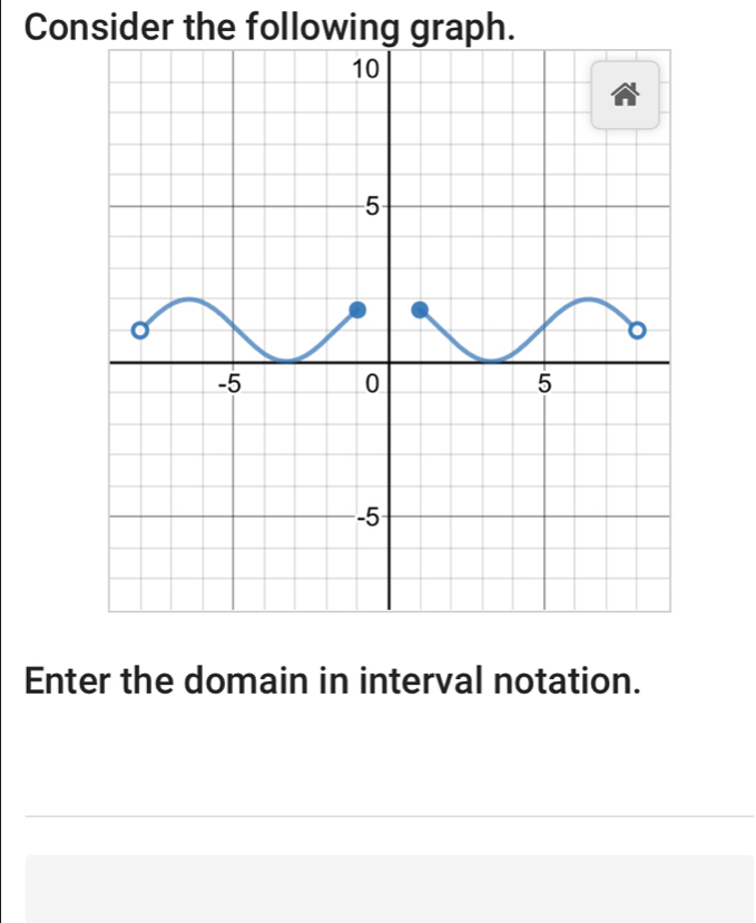 Consider the following graph. 
Enter the domain in interval notation.