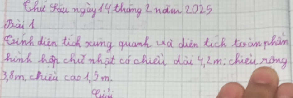 Cha you ngig ly thing Z nam 2025 
Qài l 
einh din tick sung quank wà dièn tick toamphàn 
hink hop chit what cochiei dài 4, 2m :chei nong
3, 8m, chiiù cao1, sm.