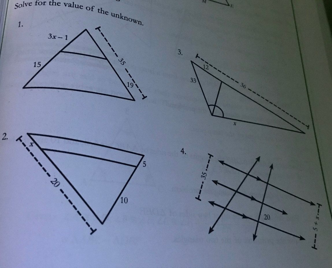 Solve for the value of the unknown.
2.
4.