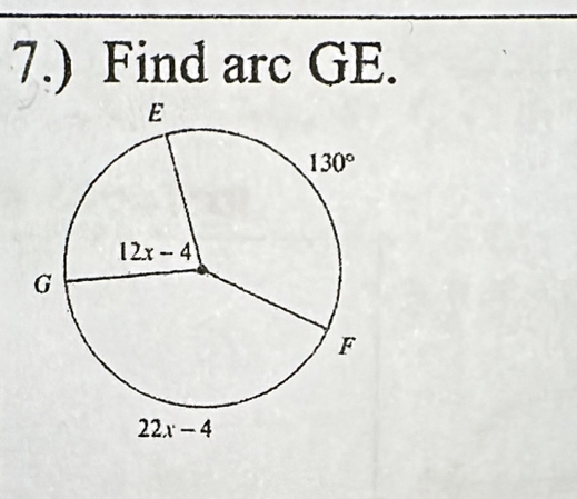 7.) Find arc GE.