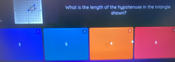 What is the length of the hypotenuse in the triangle
shown?
1
2
3
3
5
4
8