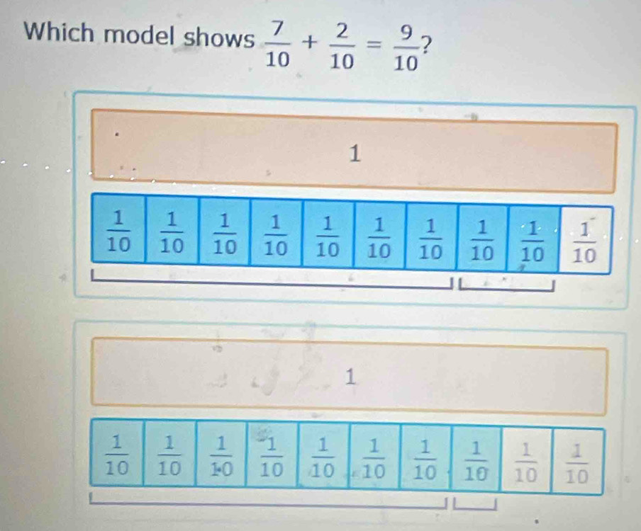 Which model shows  7/10 + 2/10 = 9/10  2
1