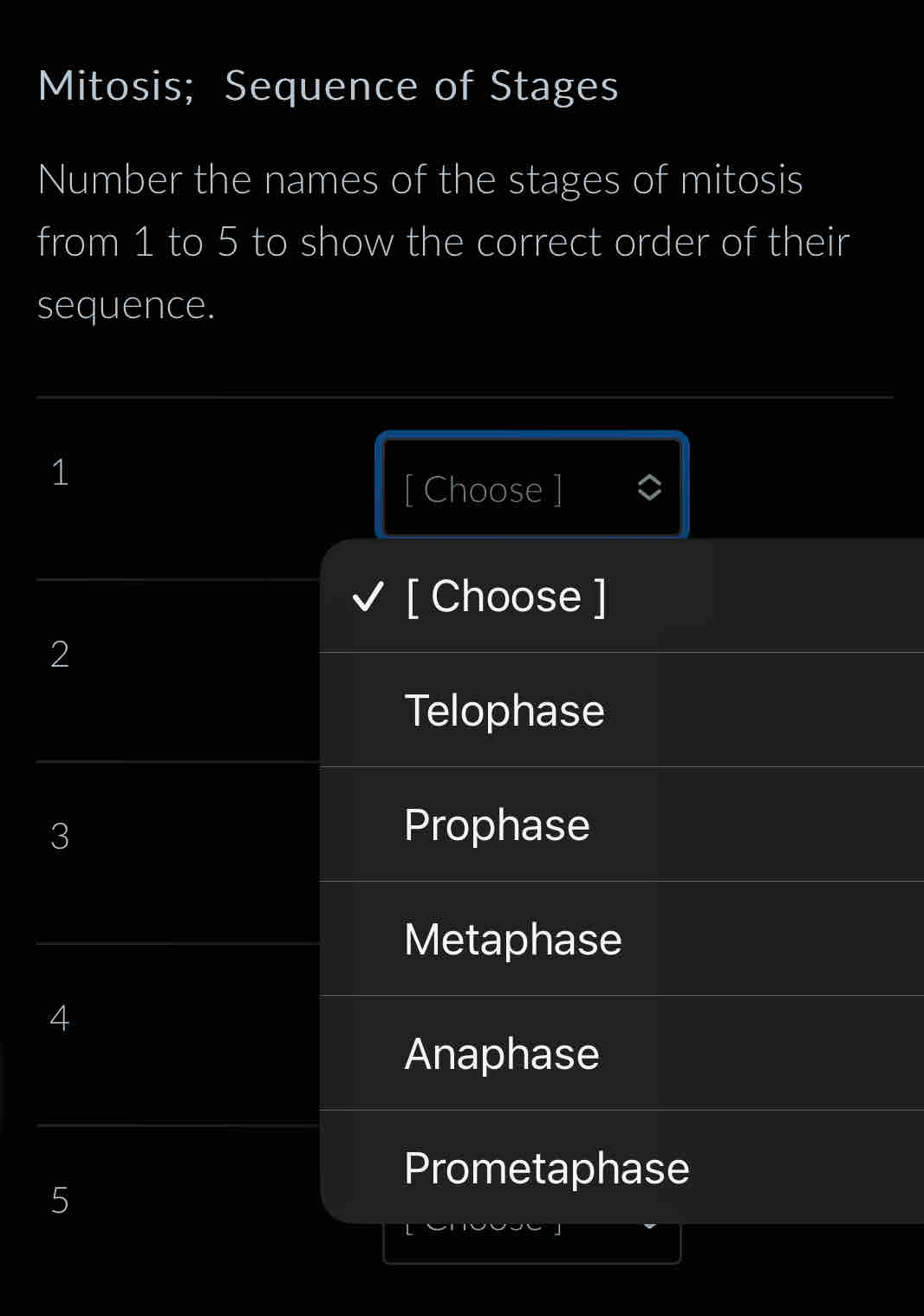 Solved: Mitosis; Sequence of Stages Number the names of the stages of ...