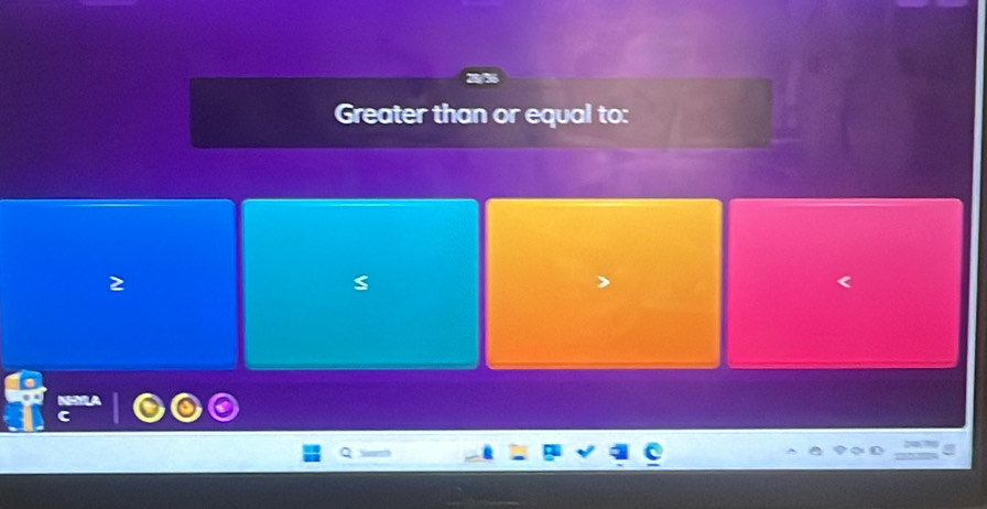 Greater than or equal to:
s