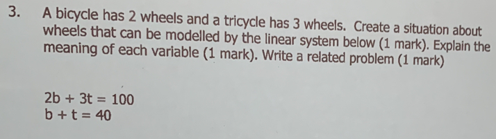 Solved: A bicycle has 2 wheels and a tricycle has 3 wheels. Create a ...