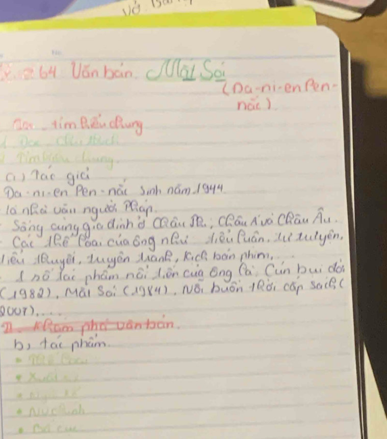 ve. Ba 
Q64 Vǎn bán cuài So 
CDa-nienPen- 
nǎi ) 
co tim Beu dung 
Pinakou claany. 
a) lao giǔ 
Danien Pen·nài Sinh nám. 1g44 
lànQà cán nguò pan 
Song aing gia dinh'à QQāu S; CQóuAuò CRāu Au. 
Cai lRē loai cuaóng nQǔ Jièi luán, Lu tulyán. 
lièi luyēi, Lugèn hane, Kch bàn phim, 
1nò lai phán nài lièn cug óng fá Cun bui dà 
(1982), Mái Sai ( 1984), Nǒ, buón tRǒi cán sa(B( 
oUT). . . . 
2. KRam phovàn bàn. 
b, fac pham. 
say 
Nvchch