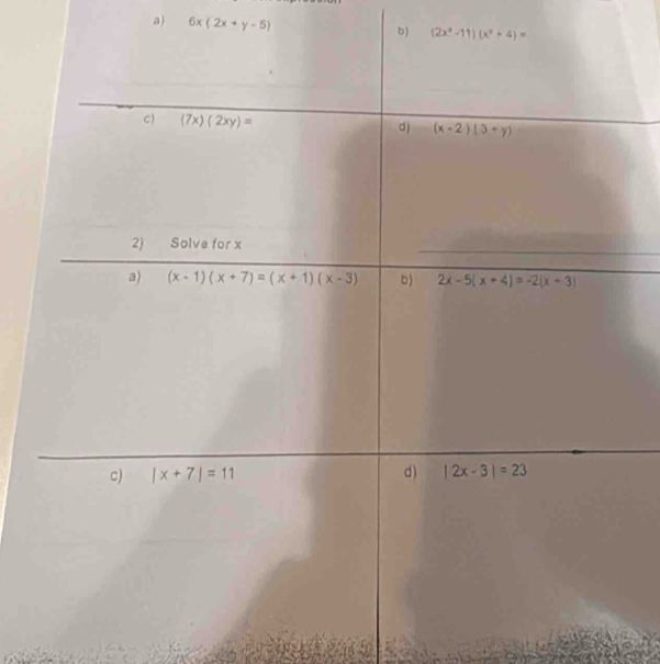 6x(2x+y-5)
b) (2x^4-11)(x^2+4)=