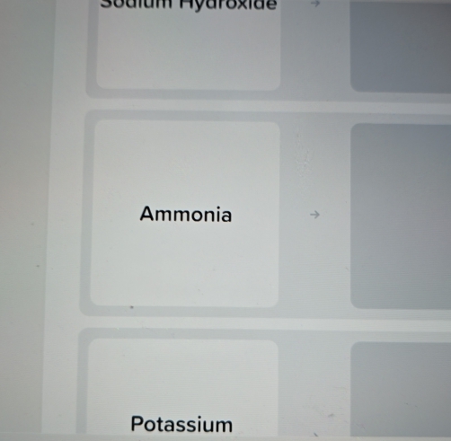 Sodlum Hyaroxide 
Ammonia 
Potassium