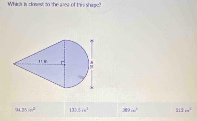 Which is closest to the area of this shape?
94.25in^2
133.5in^2
369in^2
212in^2