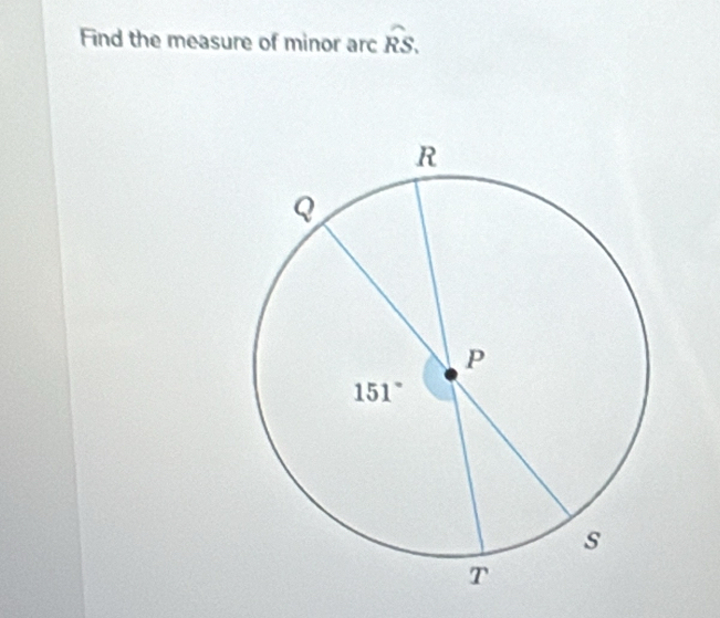 Find the measure of minor arc overline RS.