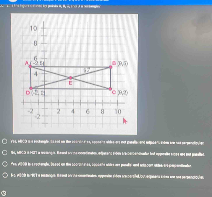 Solved: Is the figure defined by points A, B, C, and D a rectangle? Yes ...