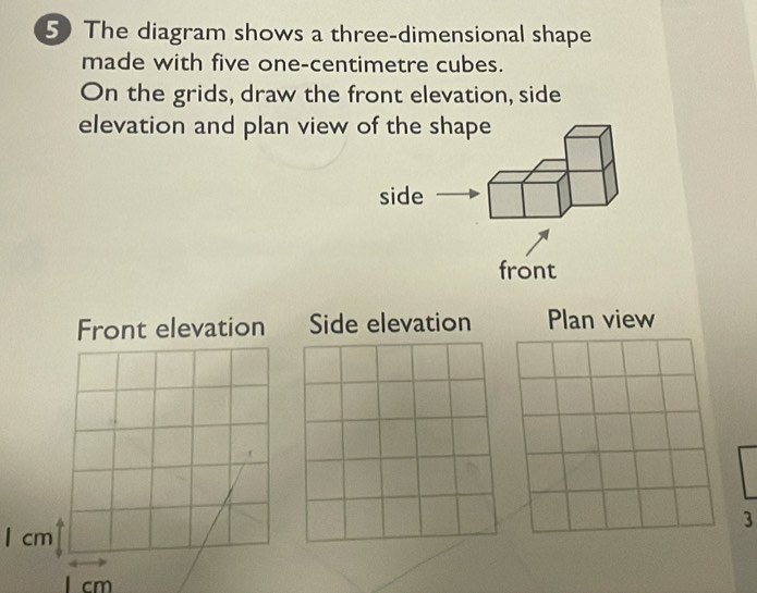 Solved: The diagram shows a three-dimensional shape made with five one ...