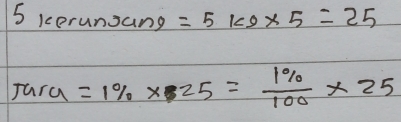 icerunsang =5kg* 5=25
Jura =1% * 25= 1% /100 * 25