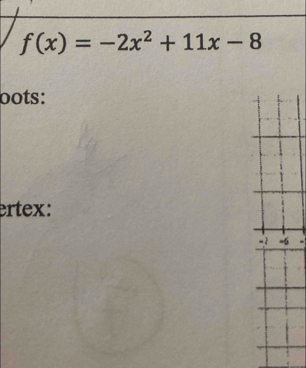 f(x)=-2x^2+11x-8
oots: 
ertex: 
.