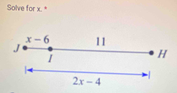 Solve for x. *
x-6
J
11
I
H
2x-4