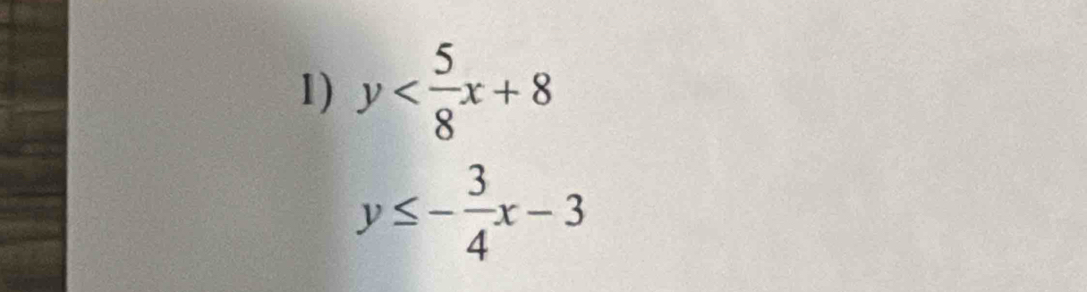 y
y≤ - 3/4 x-3