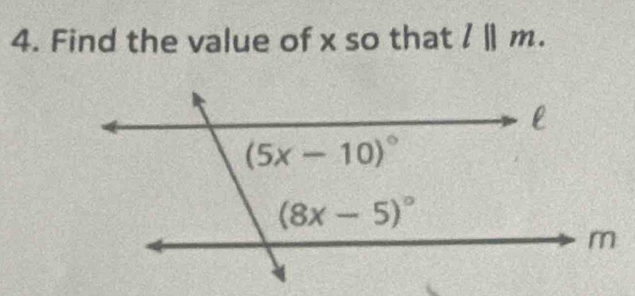 Find the value of x so that l||m.