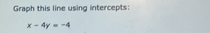 Graph this line using intercepts:
x-4y=-4