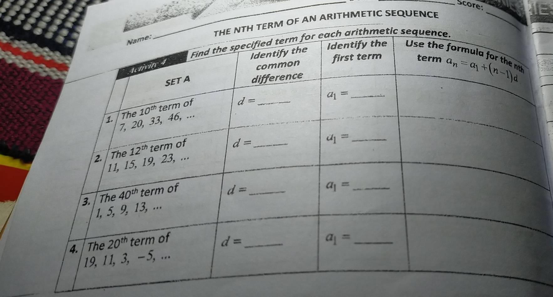 Score:
OF AN ARITHMETIC SEQUENCE
_