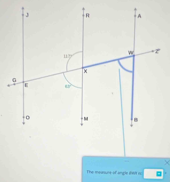 The measure of angle BWX is: 。