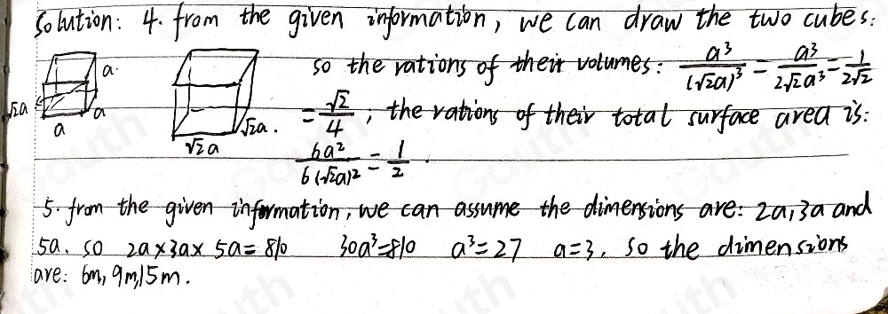 Solved: A cube has an edge equal to the diagonal of another cube. Find ...