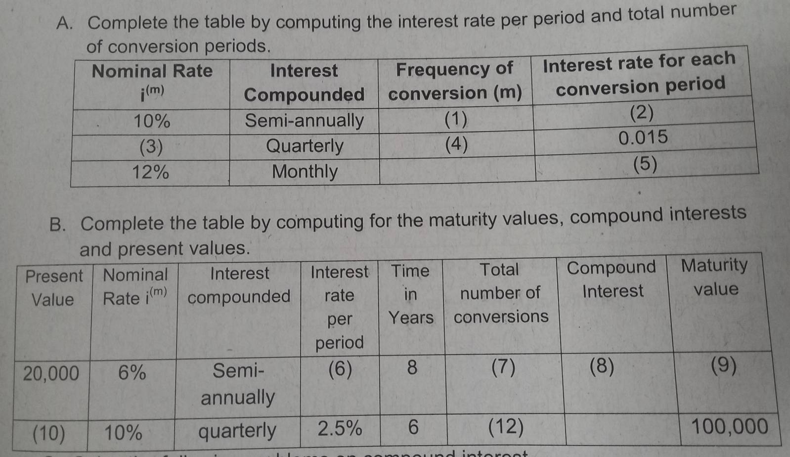 Solved: Complete the table by computing the interest rate per period ...