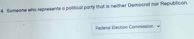 Someone who represents a political party that is neither Democrat nor Republican. 
Federal Election Commission