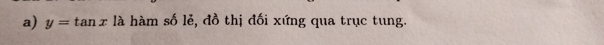 y=tan x là hàm số lẻ, đồ thị đối xứng qua trục tung.