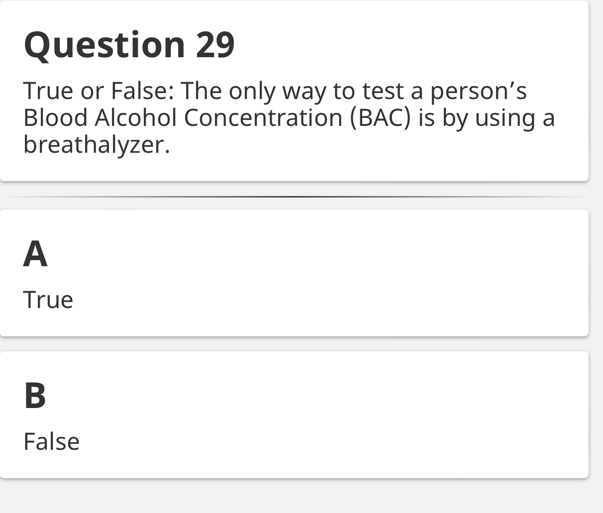 drinking water with alcohol will lower bac. true false Solved: True or False: The only way to test a person's Blood Alcohol  Concentration (BAC) is by usi [Others]