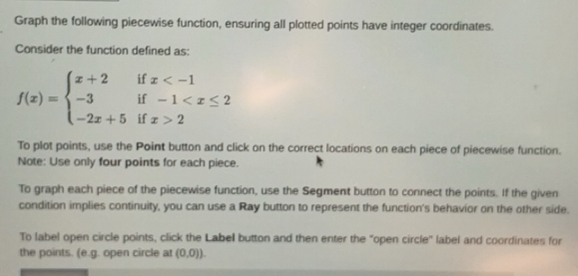 Solved: Graph the following piecewise function, ensuring all plotted ...