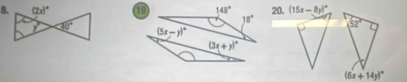 (15x-8y)^circ 
52°
(6x+14y)^circ 