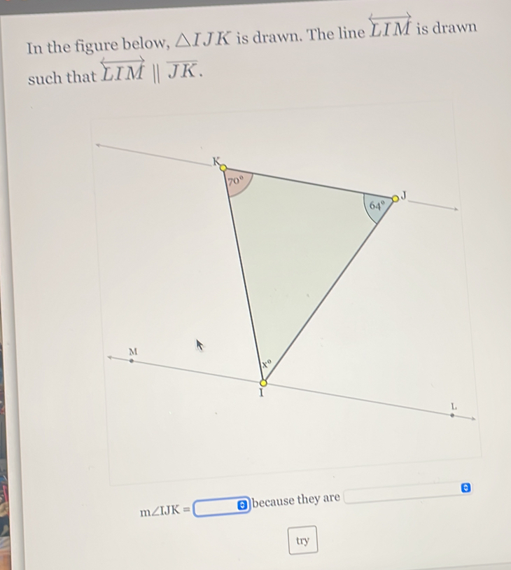 Solved: In the figure below, IJK is drawn. The line overleftrightarrow ...