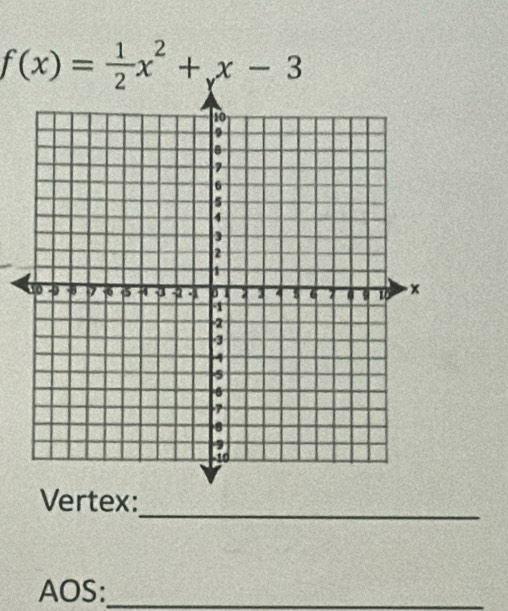 f(x)= 1/2 x^2+x-3
_ 
Vertex: 
AOS:_