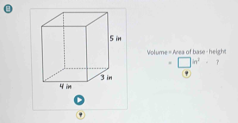 Volume = Area of base · height
=□ in^2·