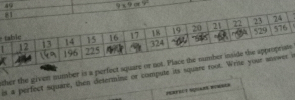 ther the given number is a pere
is a perfect square, then determine or compute itsi
Pertect Squars Bumber