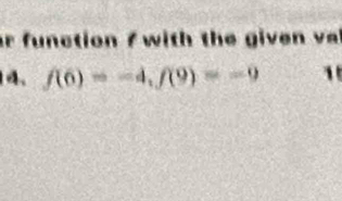 function f with the given vl 
4. f(6)=-4, f(9)=-9