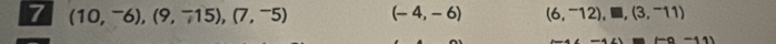 7 (10,^-6),(9,^-15),(7,^-5) (-4,-6) (6,^-12),□ ,(3,^-11)
(-a-11)