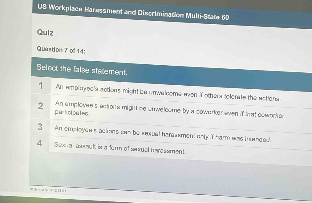 Solved: US Workplace Harassment and Discrimination Multi-State 60 Quiz ...