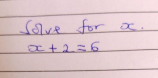 Solve for x.
x+2=6